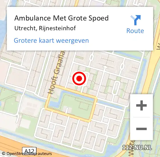 Locatie op kaart van de 112 melding: Ambulance Met Grote Spoed Naar Utrecht, Rijnesteinhof op 27 juni 2016 16:14