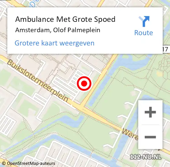 Locatie op kaart van de 112 melding: Ambulance Met Grote Spoed Naar Amsterdam, Olof Palmeplein op 27 juni 2016 16:28