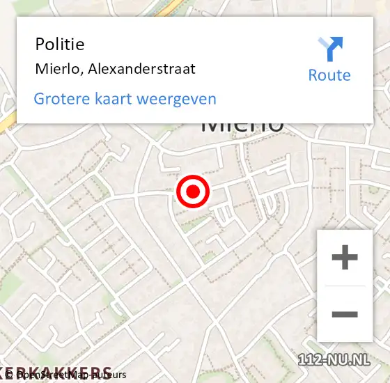 Locatie op kaart van de 112 melding: Politie Mierlo, Alexanderstraat op 27 juni 2016 16:58