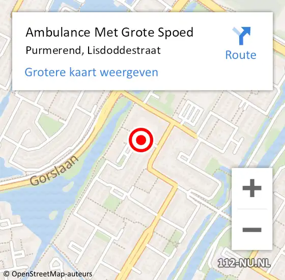 Locatie op kaart van de 112 melding: Ambulance Met Grote Spoed Naar Purmerend, Lisdoddestraat op 27 juni 2016 18:45