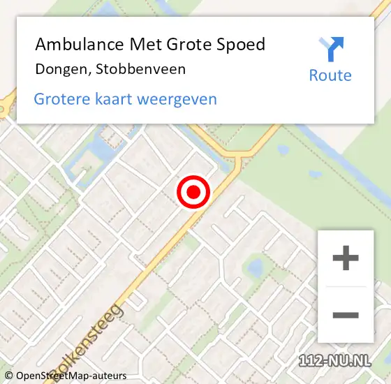 Locatie op kaart van de 112 melding: Ambulance Met Grote Spoed Naar Dongen, Stobbenveen op 27 juni 2016 19:23