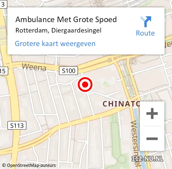 Locatie op kaart van de 112 melding: Ambulance Met Grote Spoed Naar Rotterdam, Diergaardesingel op 27 juni 2016 20:05