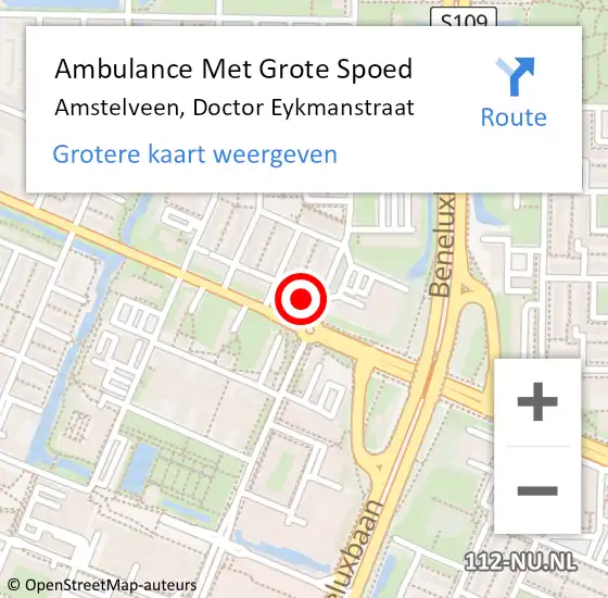 Locatie op kaart van de 112 melding: Ambulance Met Grote Spoed Naar Amstelveen, Doctor Eykmanstraat op 27 juni 2016 20:53