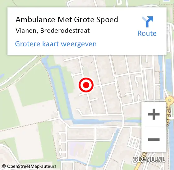 Locatie op kaart van de 112 melding: Ambulance Met Grote Spoed Naar Vianen, Brederodestraat op 27 juni 2016 20:55