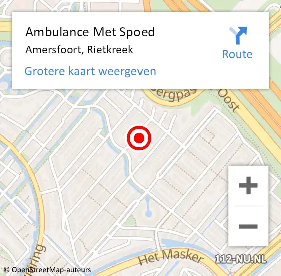 Locatie op kaart van de 112 melding: Ambulance Met Spoed Naar Amersfoort, Rietkreek op 27 juni 2016 22:19