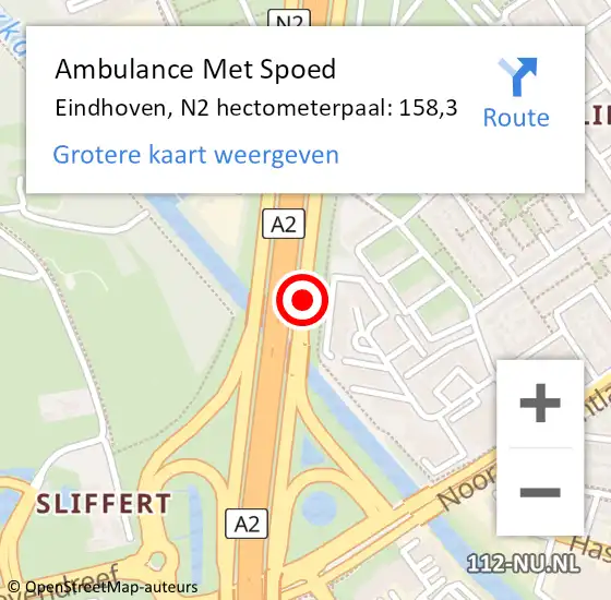 Locatie op kaart van de 112 melding: Ambulance Met Spoed Naar Eindhoven, N2 hectometerpaal: 159,9 op 28 juni 2016 00:01