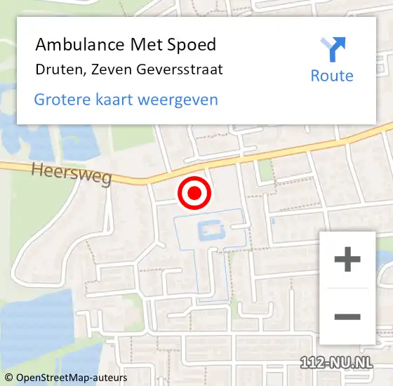 Locatie op kaart van de 112 melding: Ambulance Met Spoed Naar Druten, Zeven Geversstraat op 28 juni 2016 00:40