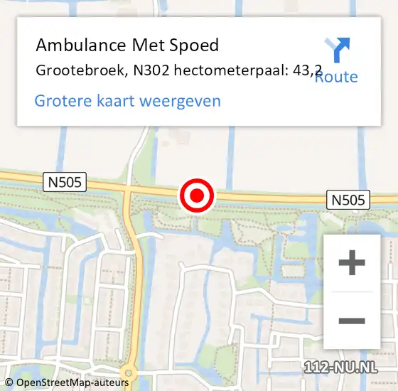 Locatie op kaart van de 112 melding: Ambulance Met Spoed Naar Grootebroek, N302 hectometerpaal: 43,2 op 19 december 2013 14:42