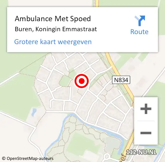 Locatie op kaart van de 112 melding: Ambulance Met Spoed Naar Buren, Koningin Emmastraat op 28 juni 2016 01:58