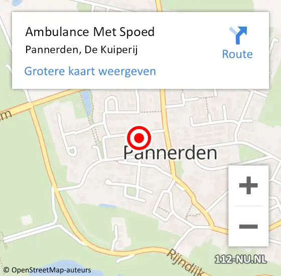 Locatie op kaart van de 112 melding: Ambulance Met Spoed Naar Pannerden, De Kuiperij op 28 juni 2016 04:56