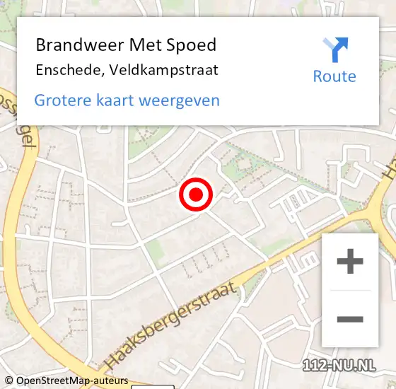 Locatie op kaart van de 112 melding: Brandweer Met Spoed Naar Enschede, Veldkampstraat op 28 juni 2016 10:35