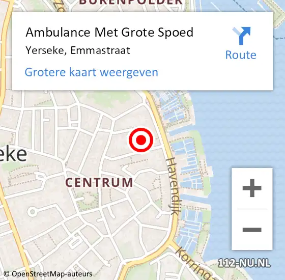 Locatie op kaart van de 112 melding: Ambulance Met Grote Spoed Naar Yerseke, Emmastraat op 28 juni 2016 11:29