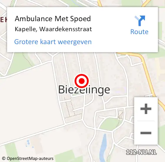 Locatie op kaart van de 112 melding: Ambulance Met Spoed Naar Kapelle, Waardekensstraat op 28 juni 2016 13:19