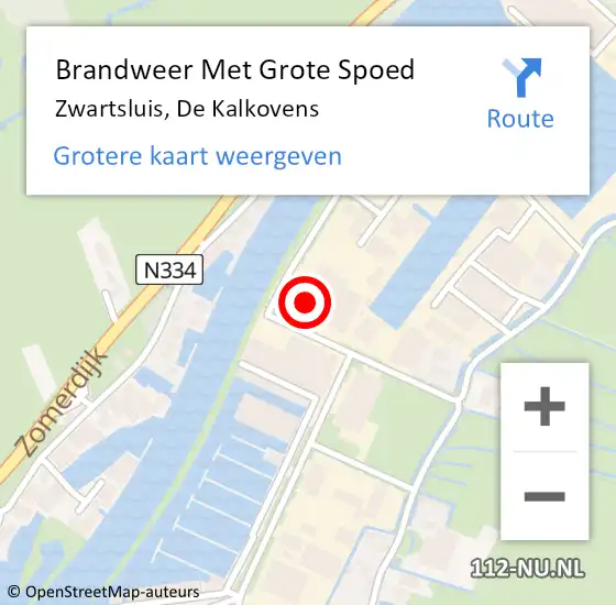 Locatie op kaart van de 112 melding: Brandweer Met Grote Spoed Naar Zwartsluis, De Kalkovens op 28 juni 2016 14:04