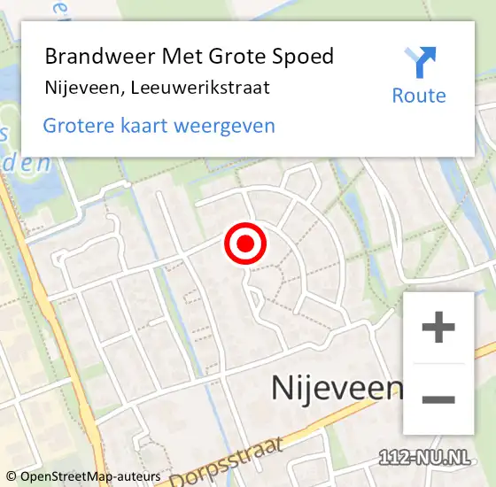 Locatie op kaart van de 112 melding: Brandweer Met Grote Spoed Naar Nijeveen, Leeuwerikstraat op 28 juni 2016 15:03