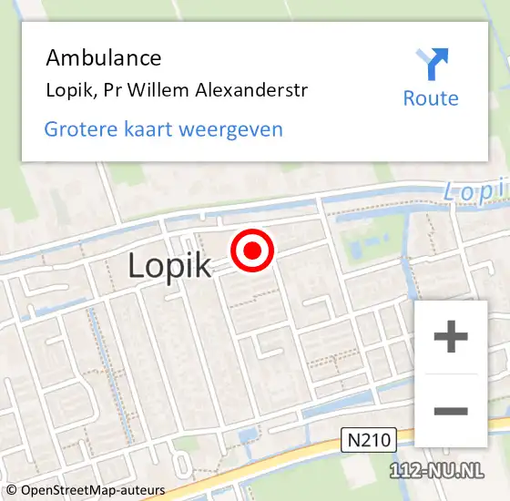 Locatie op kaart van de 112 melding: Ambulance Lopik, Pr Willem Alexanderstr op 28 juni 2016 15:39