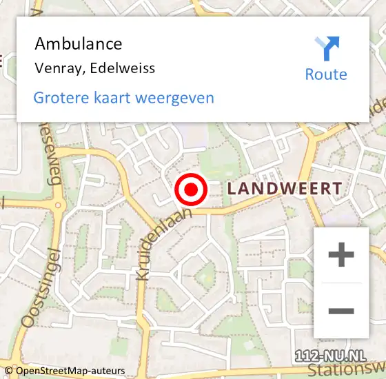 Locatie op kaart van de 112 melding: Ambulance Venray, Edelweiss op 6 september 2013 15:24