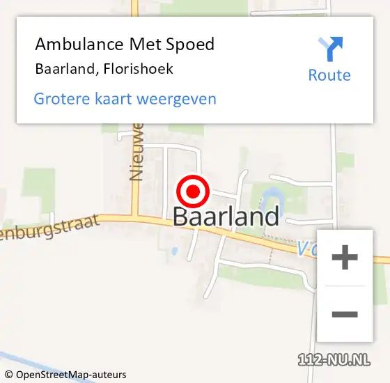 Locatie op kaart van de 112 melding: Ambulance Met Spoed Naar Baarland, Florishoek op 28 juni 2016 17:26