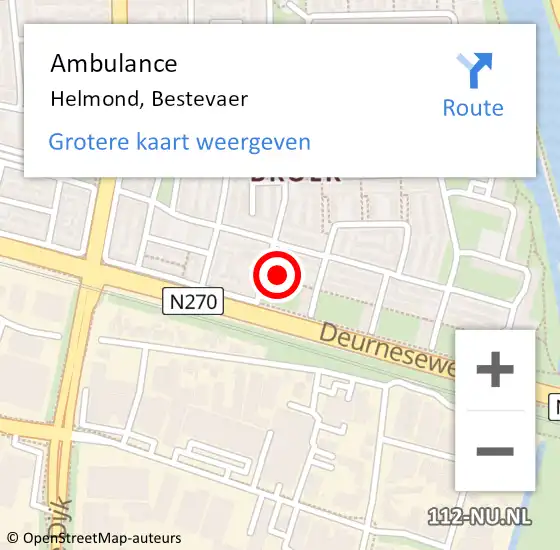 Locatie op kaart van de 112 melding: Ambulance Helmond, Bestevaer op 28 juni 2016 17:28