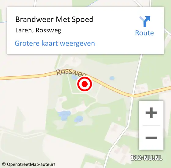 Locatie op kaart van de 112 melding: Brandweer Met Spoed Naar Laren, Rossweg op 28 juni 2016 17:59