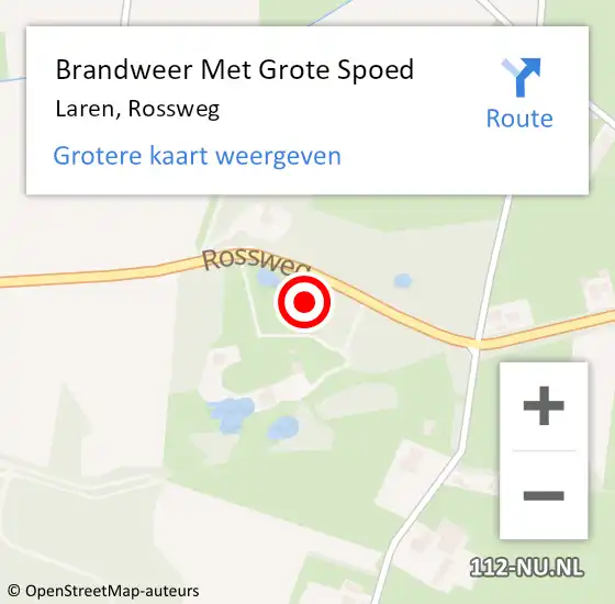 Locatie op kaart van de 112 melding: Brandweer Met Grote Spoed Naar Laren, Rossweg op 28 juni 2016 18:03