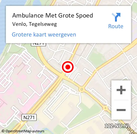 Locatie op kaart van de 112 melding: Ambulance Met Grote Spoed Naar Venlo, Tegelseweg op 28 juni 2016 19:04