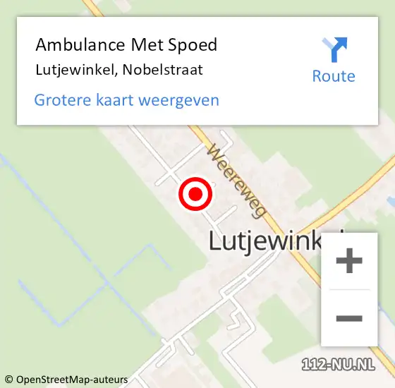 Locatie op kaart van de 112 melding: Ambulance Met Spoed Naar Lutjewinkel, Nobelstraat op 28 juni 2016 19:36