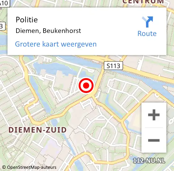 Locatie op kaart van de 112 melding: Politie Diemen, Beukenhorst op 28 juni 2016 19:45