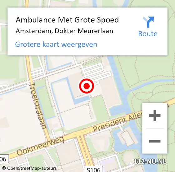 Locatie op kaart van de 112 melding: Ambulance Met Grote Spoed Naar Amsterdam, Dokter Meurerlaan op 28 juni 2016 21:02