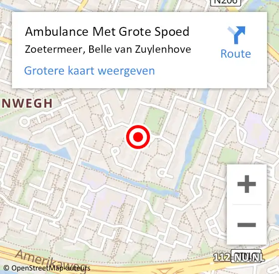 Locatie op kaart van de 112 melding: Ambulance Met Grote Spoed Naar Zoetermeer, Belle van Zuylenhove op 28 juni 2016 21:30