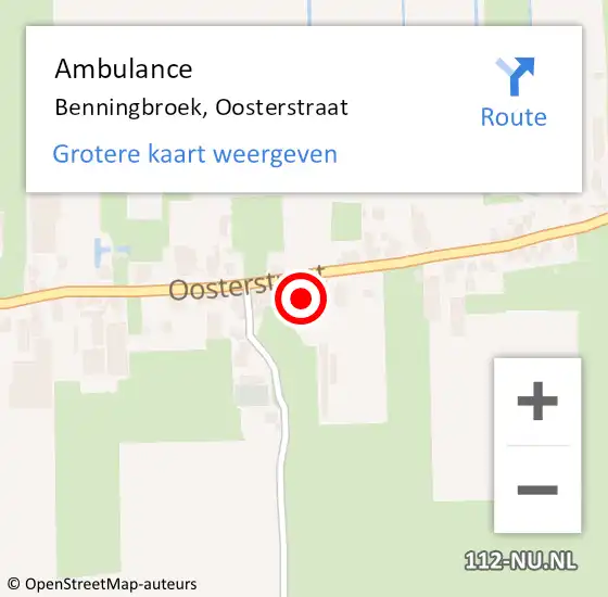 Locatie op kaart van de 112 melding: Ambulance Benningbroek, Oosterstraat op 28 juni 2016 21:44