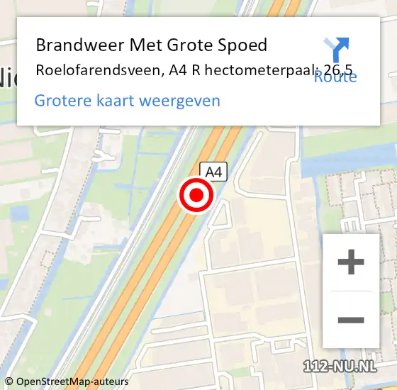 Locatie op kaart van de 112 melding: Brandweer Met Grote Spoed Naar Roelofarendsveen, A4 L hectometerpaal: 27,5 op 28 juni 2016 22:00