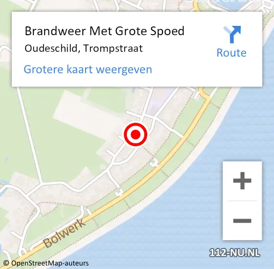 Locatie op kaart van de 112 melding: Brandweer Met Grote Spoed Naar Oudeschild, Trompstraat op 28 juni 2016 22:22