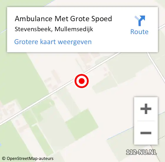 Locatie op kaart van de 112 melding: Ambulance Met Grote Spoed Naar Stevensbeek, Mullemsedijk op 28 juni 2016 23:17