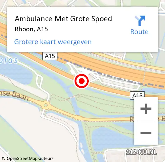Locatie op kaart van de 112 melding: Ambulance Met Grote Spoed Naar Rhoon, A15 op 29 juni 2016 01:17