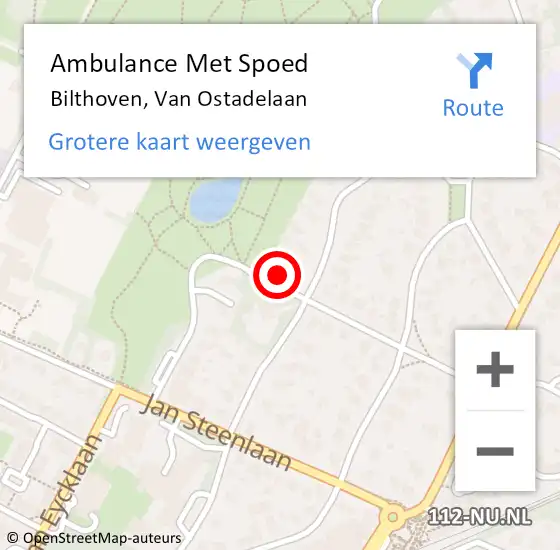 Locatie op kaart van de 112 melding: Ambulance Met Spoed Naar Bilthoven, Van Ostadelaan op 19 december 2013 16:24