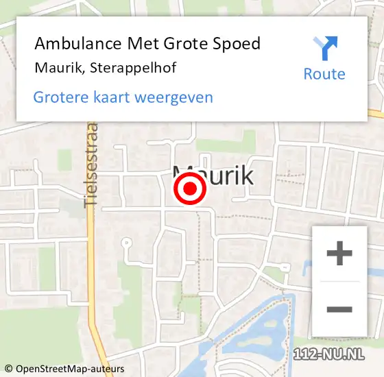 Locatie op kaart van de 112 melding: Ambulance Met Grote Spoed Naar Maurik, Sterappelhof op 29 juni 2016 08:34