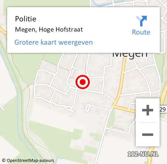 Locatie op kaart van de 112 melding: Politie Megen, Hoge Hofstraat op 29 juni 2016 08:53