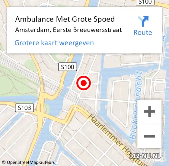 Locatie op kaart van de 112 melding: Ambulance Met Grote Spoed Naar Amsterdam, Eerste Breeuwersstraat op 29 juni 2016 08:54