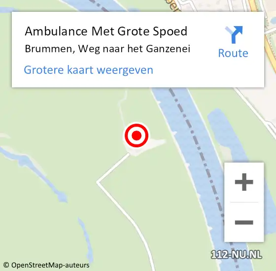 Locatie op kaart van de 112 melding: Ambulance Met Grote Spoed Naar Brummen, Weg naar het Ganzenei op 29 juni 2016 09:33