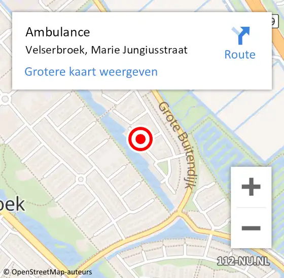 Locatie op kaart van de 112 melding: Ambulance Velserbroek, Marie Jungiusstraat op 29 juni 2016 10:06