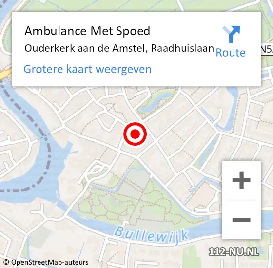 Locatie op kaart van de 112 melding: Ambulance Met Spoed Naar Ouderkerk aan de Amstel, Raadhuislaan op 29 juni 2016 10:25