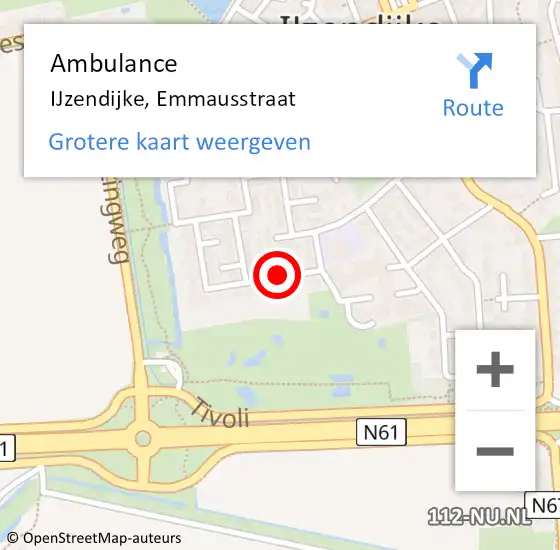 Locatie op kaart van de 112 melding: Ambulance IJzendijke, Emmausstraat op 29 juni 2016 10:51