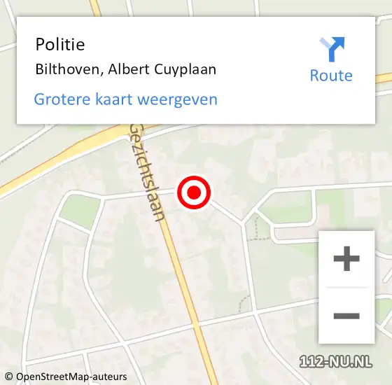 Locatie op kaart van de 112 melding: Politie Bilthoven, Albert Cuyplaan op 29 juni 2016 12:24