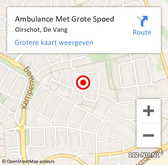 Locatie op kaart van de 112 melding: Ambulance Met Grote Spoed Naar Oirschot, De Vang op 29 juni 2016 13:59