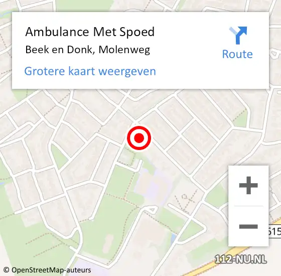 Locatie op kaart van de 112 melding: Ambulance Met Spoed Naar Beek en Donk, Molenweg op 29 juni 2016 15:21