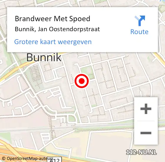 Locatie op kaart van de 112 melding: Brandweer Met Spoed Naar Bunnik, Jan Oostendorpstraat op 29 juni 2016 15:23