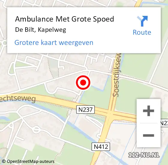 Locatie op kaart van de 112 melding: Ambulance Met Grote Spoed Naar De Bilt, Kapelweg op 29 juni 2016 17:14