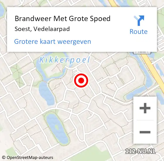 Locatie op kaart van de 112 melding: Brandweer Met Grote Spoed Naar Soest, Vedelaarpad op 30 juni 2016 07:02