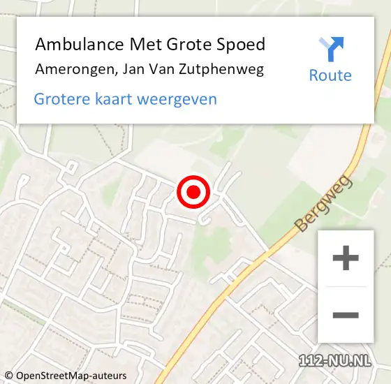 Locatie op kaart van de 112 melding: Ambulance Met Grote Spoed Naar Amerongen, Jan Van Zutphenweg op 30 juni 2016 07:25